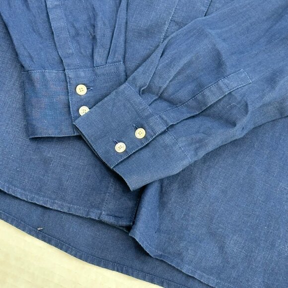 Talbots Pure Irish Navy Blue Linen Button Down Long Sleeve Blouse Top, 10P - Picture 5 of 6